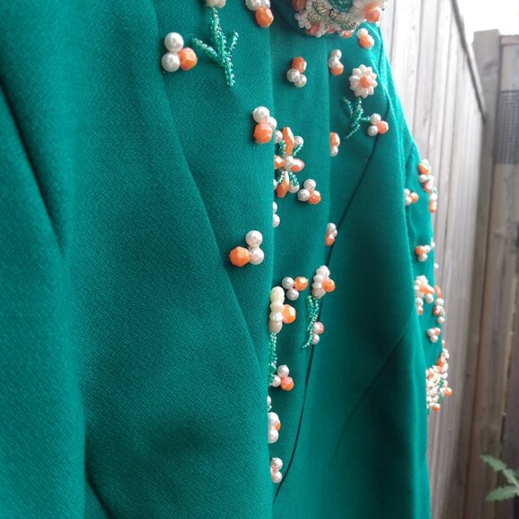 Vintage 60s Dress "Fashion Centre" Green Beaded Daisy 32"B 29"W - Picture 9 of 16